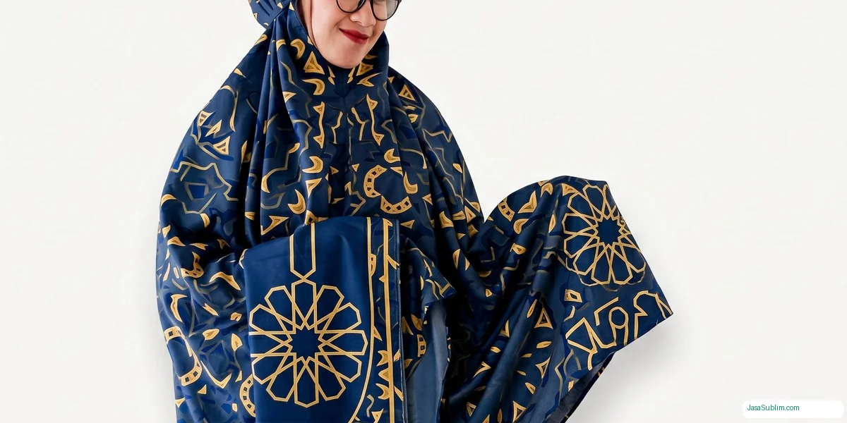 Hasil print sublimasi hijab syar'i motif geometrik islami pada kain polyester