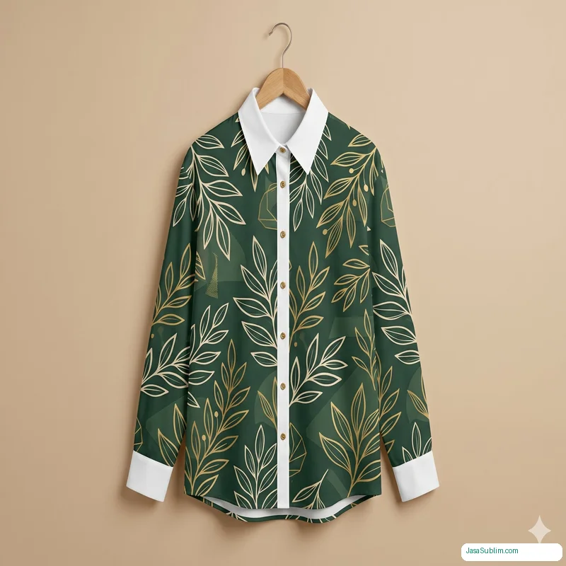 Kemeja fashion full print sublimasi motif botanical pada kain polyester